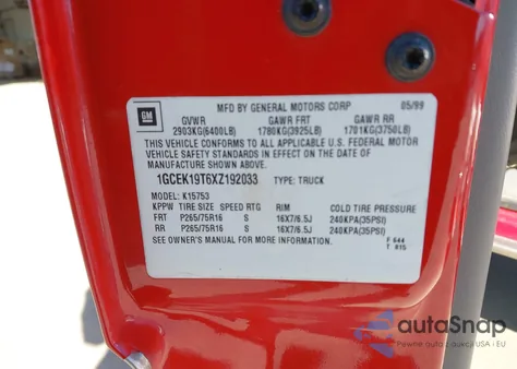 1999 Chevrolet Silverado 1500 Ls from USA, damaged, VIN 1GCEK19T6XZ192033